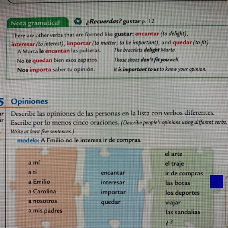 Answers to actividad 5 (at least 5 sentences)-example-1