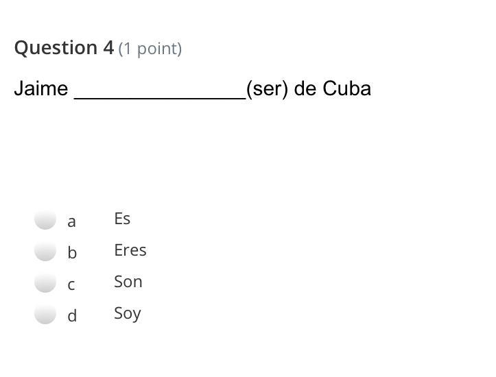 Jaime _______________(ser) de Cuba spanish homework help instructions included-example-1