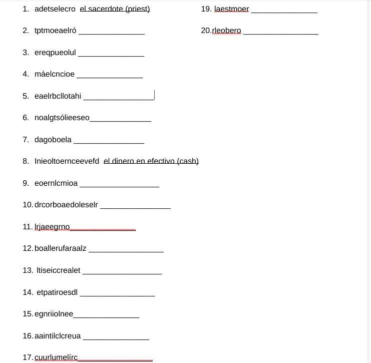 Unscramble the Spanish Professions. ( la and el are in the scrambled words,)-example-1