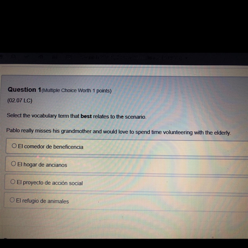 Select the vocabulary term that best relates to the scenario. Pablo really misses-example-1