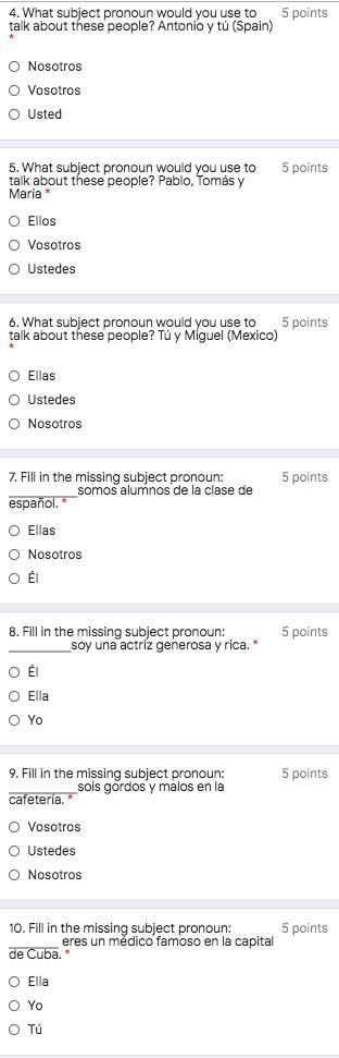 I need help with these Spanish pronoun questions ASAP. The questions are located in-example-1