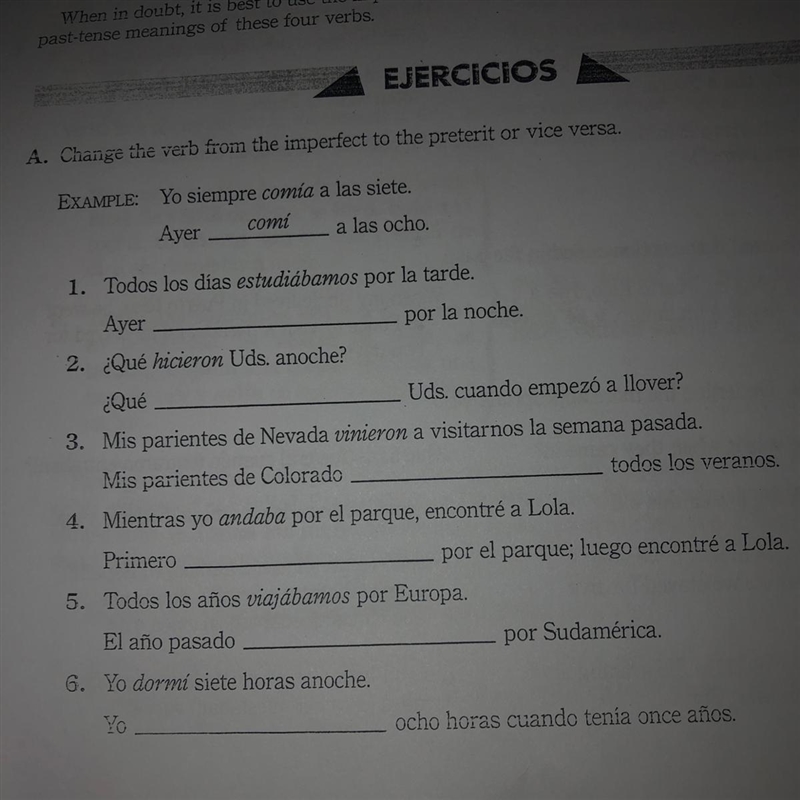 Change the Verb from the imperfect to the prefer it or vice versa. Please help!-example-1