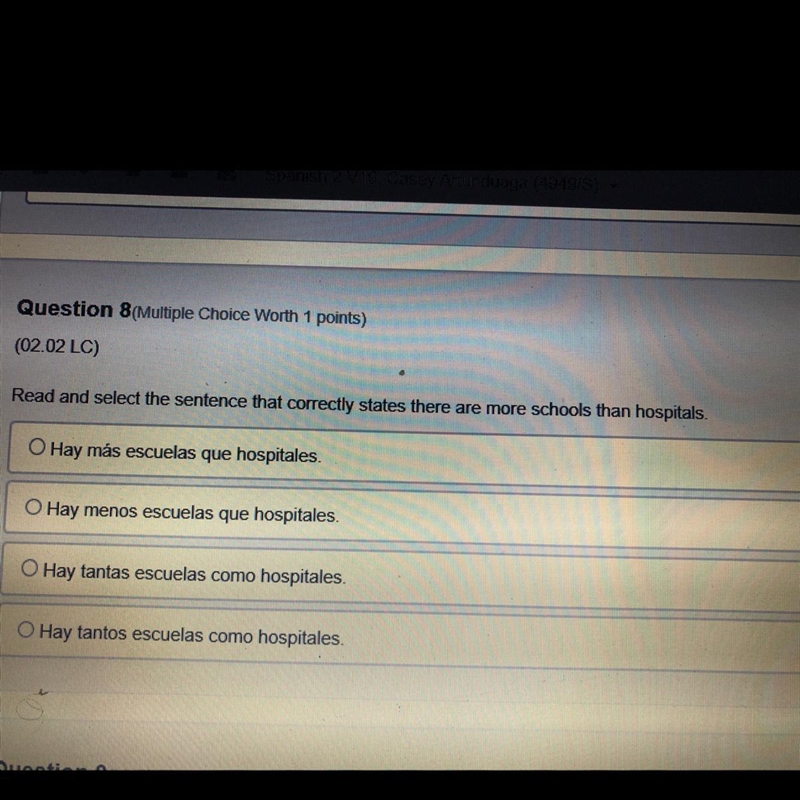 Read and select the sentence that correctly states there are more schools than hospitals-example-1