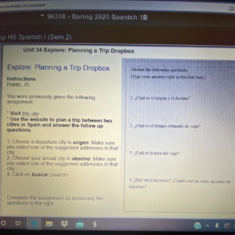 Explore: Planning a Trip Dropbox Answer the following questions Type your answers-example-1