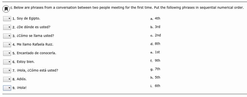 6.) Below are phrases from a conversation between two people meeting for the first-example-1