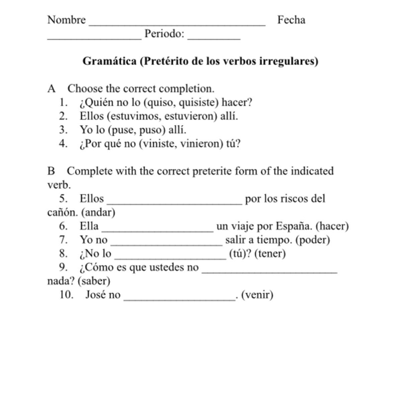 Gramática (Pertérito de los verbos irregulares)-example-1