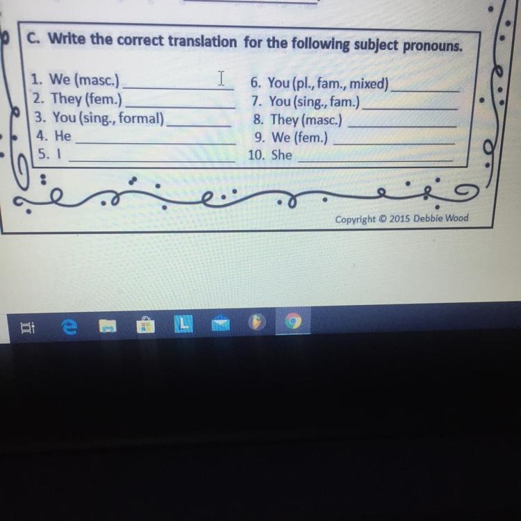 Write the correct translation for the following subject pronouns-example-1