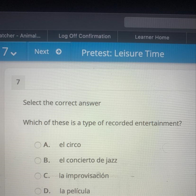 7 Select the correct answer Which of these is a type of recorded entertainment? A-example-1