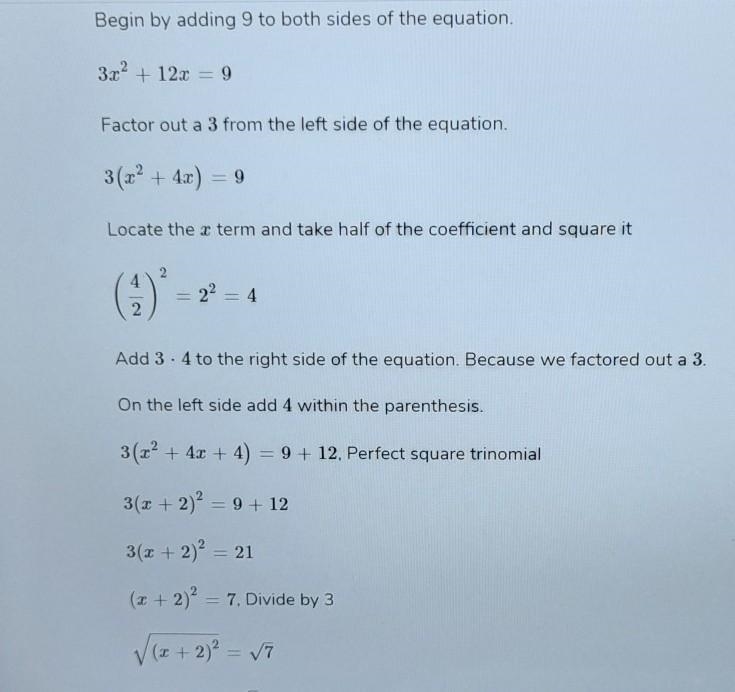 What is the answer for the answer (complete the square) 3x^2-12x-9-example-1