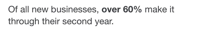 5. Of all new businesses, how many make it through their second year? A. 60 percent-example-1