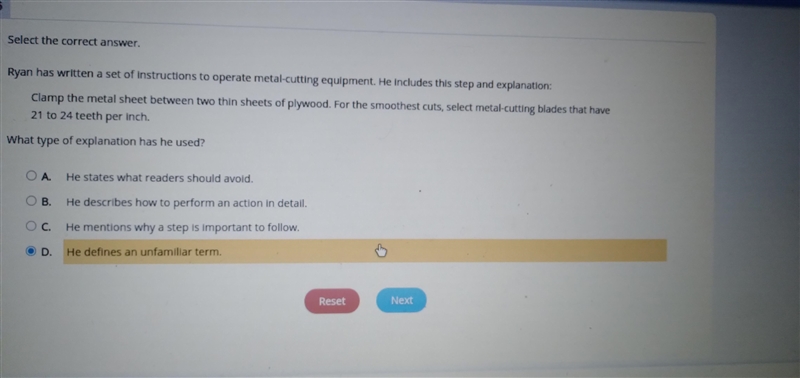 What type of explanation has he used? A. He states what readers should avoid. B. He-example-1