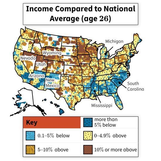 What does the map indicate A.**** Incomes in Mississippi are significantly less than-example-1