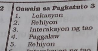 Gawain sa Pagkatuto Bilang 3: Isulat sa patlang kung ang sitwasyon ay tungkol sa lokasyon-example-1