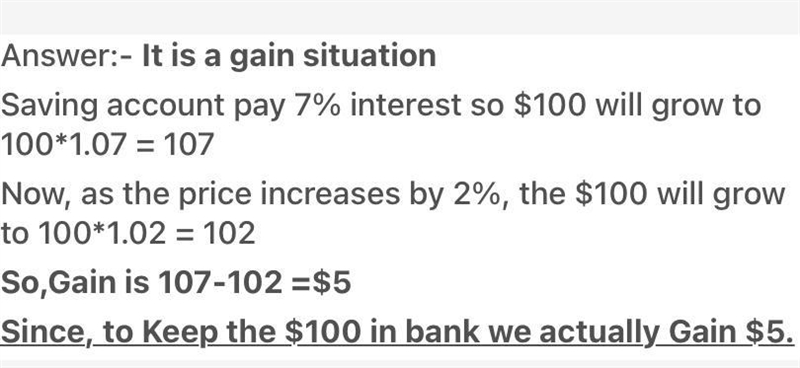 Your savings account pays 7 percent per year. Each 5100 in the bank grows to $107 over-example-1