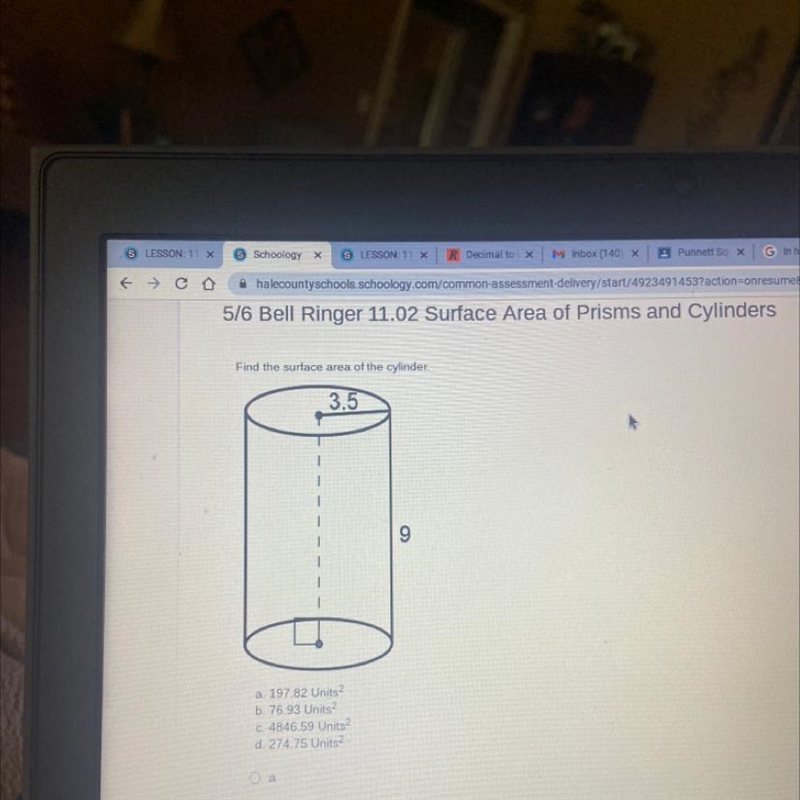 Find the surface are of the cylinder Plz explain-example-1