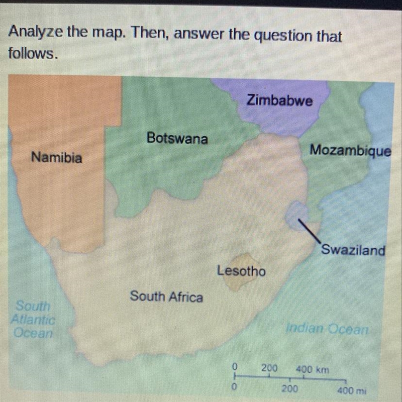 Analyze the map. Then, answer the question that follows. South Africa is an example-example-1