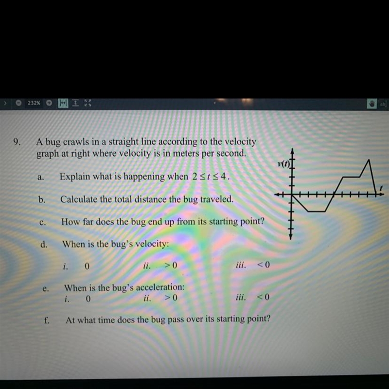 9*B A bug crawls in a straight line according to the velocity graph at right where-example-1