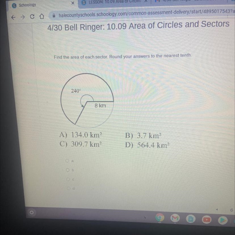 Find the area of each sector. Round your answers to the nearest tenth.-example-1