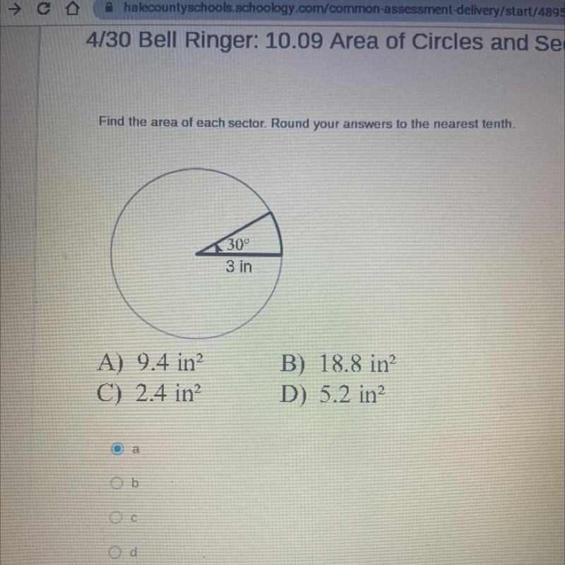 Find the area of each sector. Round your answers to the nearest tenth.-example-1