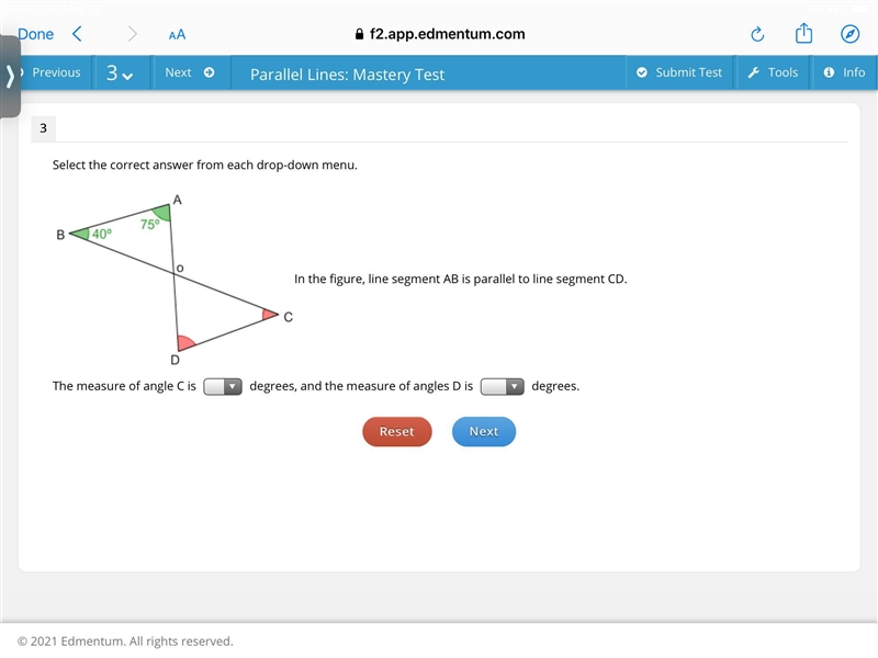 The measure of angle C is degrees, and the measure of angles D is degrees.-example-1