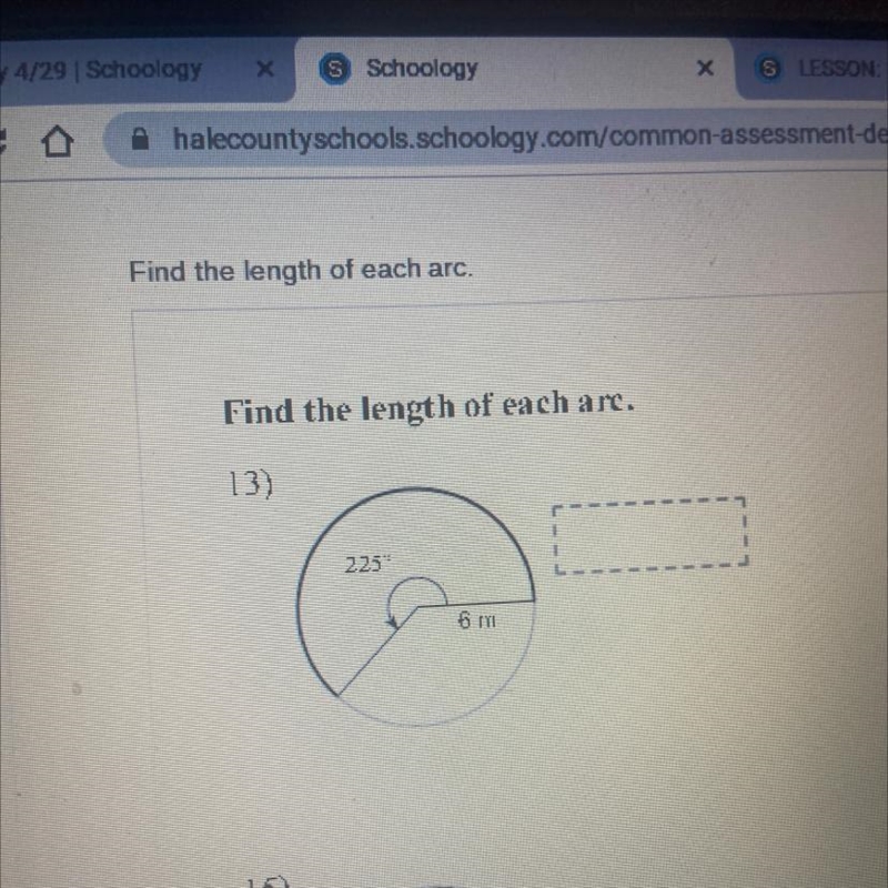 What is the arc length of the central angle is 225 degrees and the radius of the circle-example-1