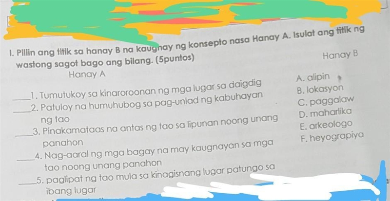 1. Pillin ang titik sa hanay B na kaugnay ng konsepto nasa Hanay A. Isulat ang titik-example-1