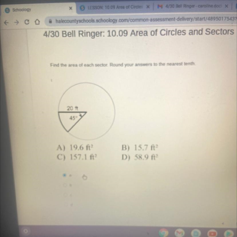 Find the area of each sector. Round your answers to the nearest tenth.-example-1