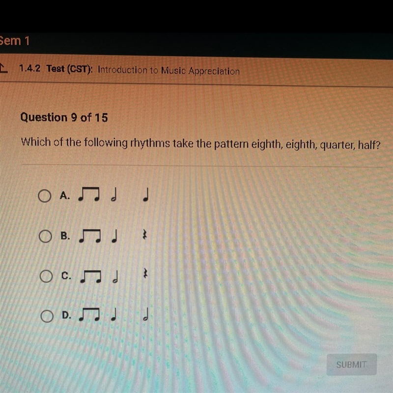 Which of the following rhythms take the pattem eighth, eighth, quarter, half?-example-1