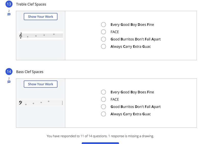 WILL GIVE 5 STARS! 2 Treble Clef Spaces/Bass Clef Spaces-example-2