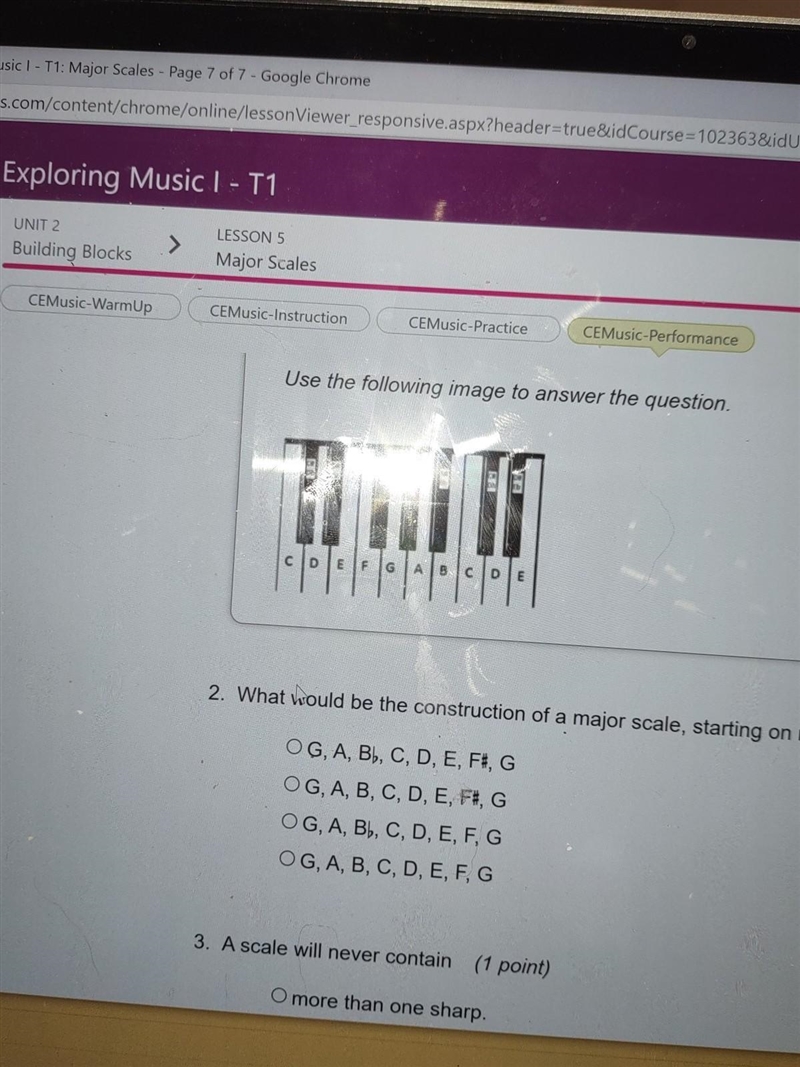 What would be the construction of a major scale, starting on note G​-example-1