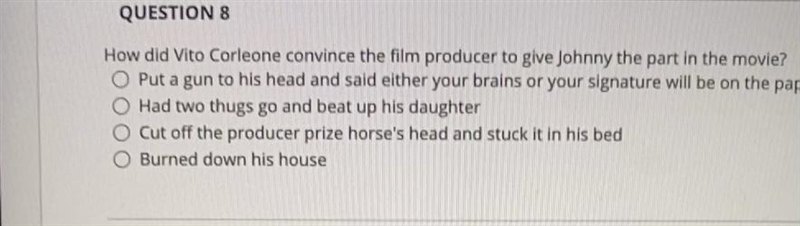 How did Vito corelone convinced the film producer to give jhoony the part in the movie-example-1