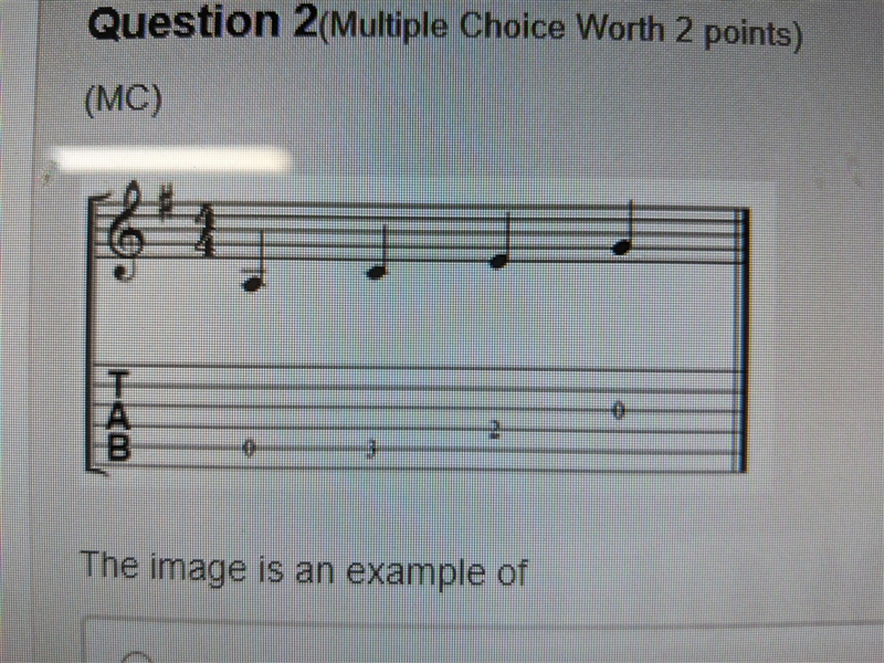 The image is an example of A. a power chord B. a scale C. an arpeggio D. an overtone-example-1