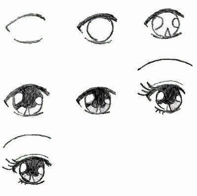 I’m looking for a step by step picture for drawing eyes, I’m looking for a anime/cartoonish-example-1