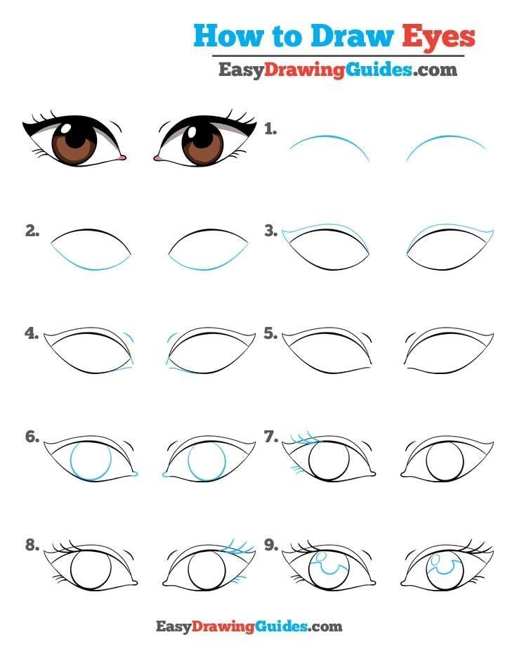 I’m looking for a step by step picture for drawing eyes, I’m looking for a anime/cartoonish-example-1