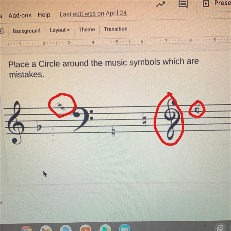 Place a circle around the music symbols that are mistakenly-example-1