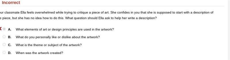 Your classmate Ella feels overwhelmed while trying to critique a plece of art. She-example-1