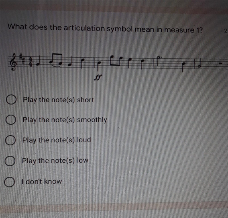 What does the articulation symbol mean in measure 1​-example-1