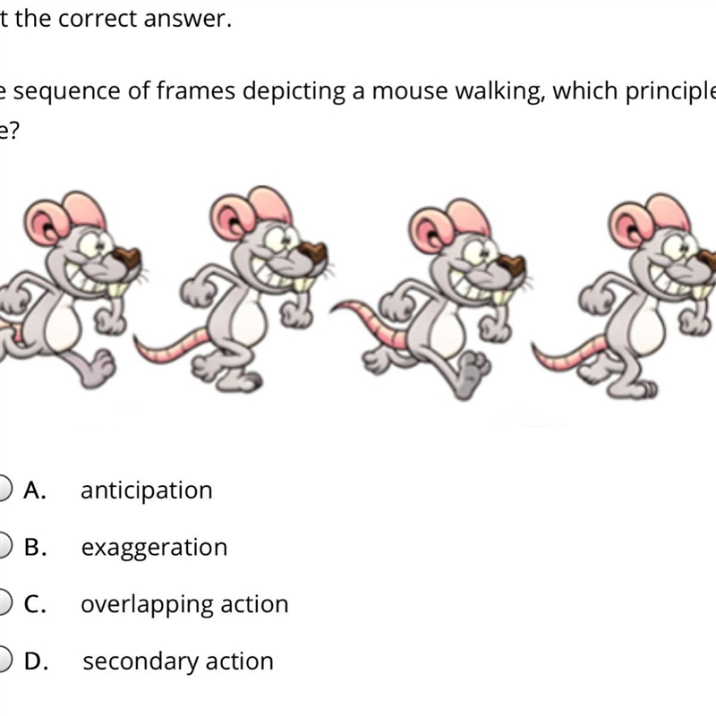 Select the correct answer. In the sequence of frames depicting a mouse walking, which-example-1