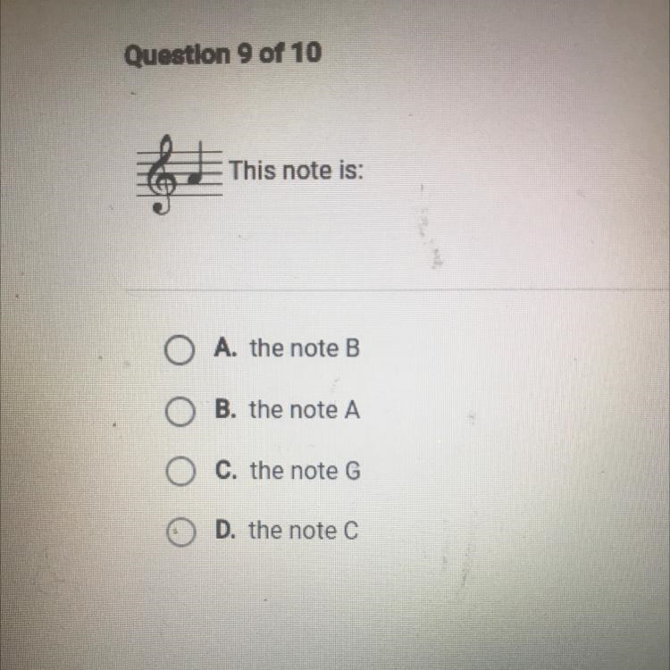 This note is: A. the note B O B. the note A C. the note G D. the note C-example-1