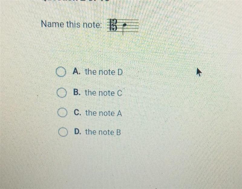 Name this note A. the note D B. the note C C. the note A D. the note B​-example-1