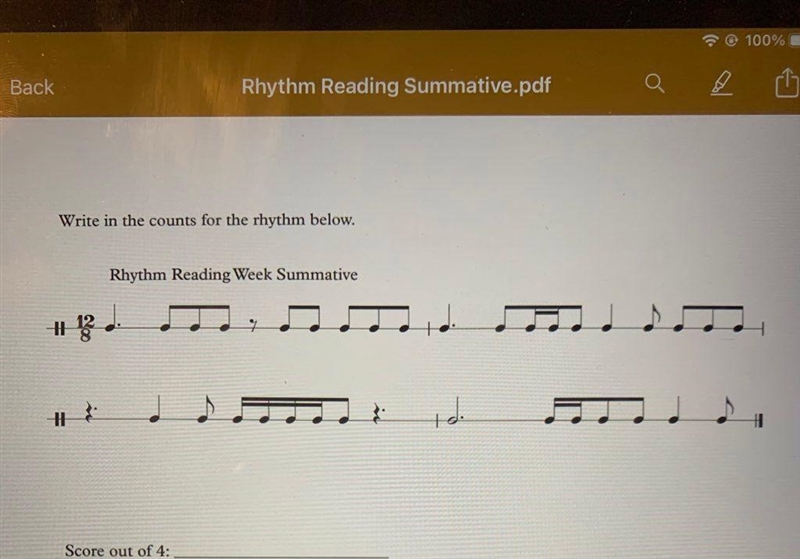 Write in the counts for the rhythm below.-example-1