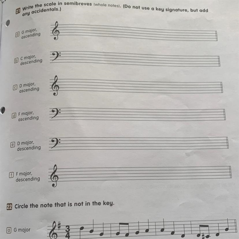 Write the scale in semibreves (whole notes). (do not use a key signature, but add-example-1