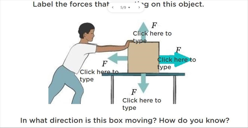 Label the forces acting on the object. In what direction is the box moving? How do-example-1