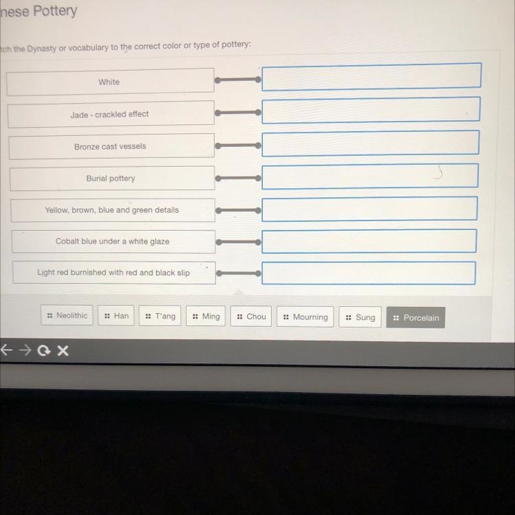 Match the dynasty or vocab! Please help me with this!-example-1