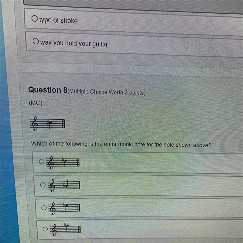 Which of the following is enharmonic note for the new shown above?-example-1