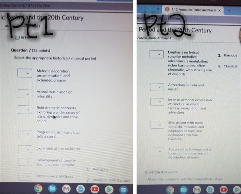 Select the appropriate historical/musical period options: 1. Romantic 2. Modern/20th-example-1