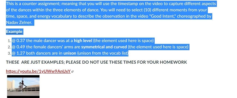 This is a counter assignment; meaning that you will use the timestamp on the video-example-1