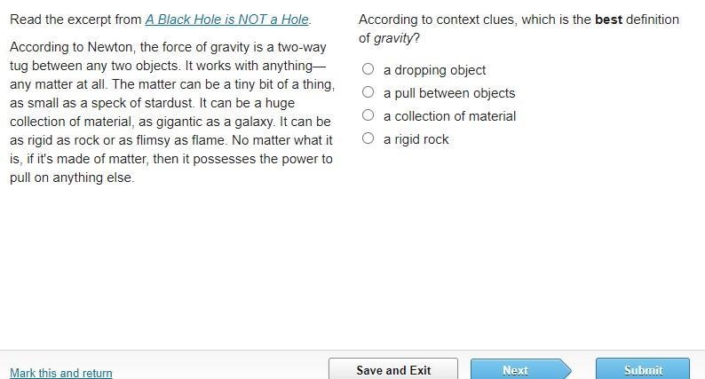 According to context clues, which is the best definition of gravity?-example-1