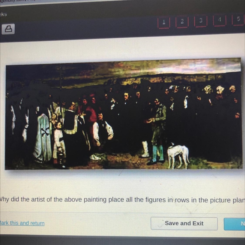 Why did the artist of the above painting place all the figures in rows in the picture-example-1