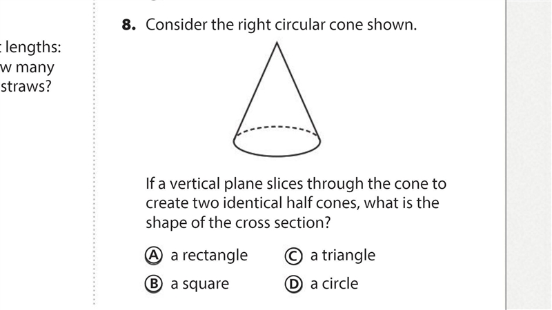 Help, tysm :) consider the right circular cone shown. If a vertical plane slices throguh-example-1